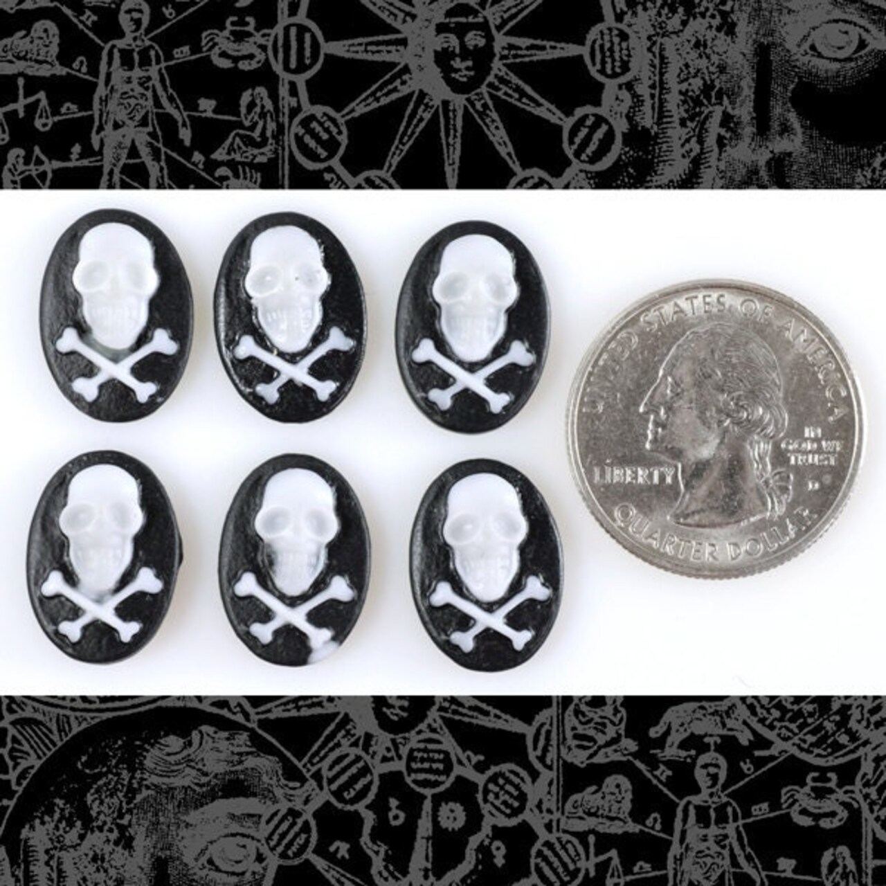 Black and White Skull and Crossbones18x13mm Resin Cameos - Set of Six - CAM38